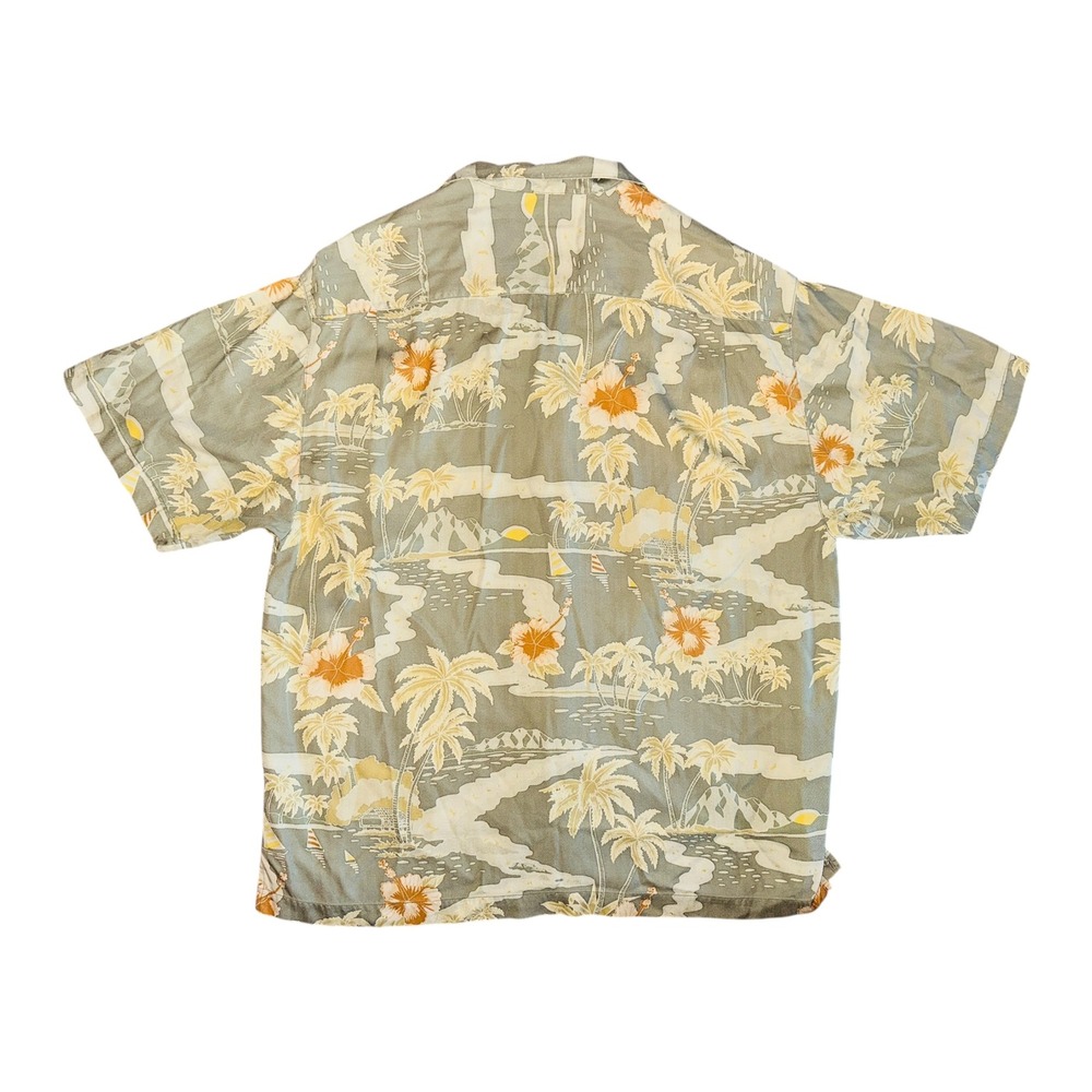 WB6 Tommy Bahama Tropical Island Hawaiian Camp Shirt Palm Trees Orange Flowers L - Picture 4 of 4
